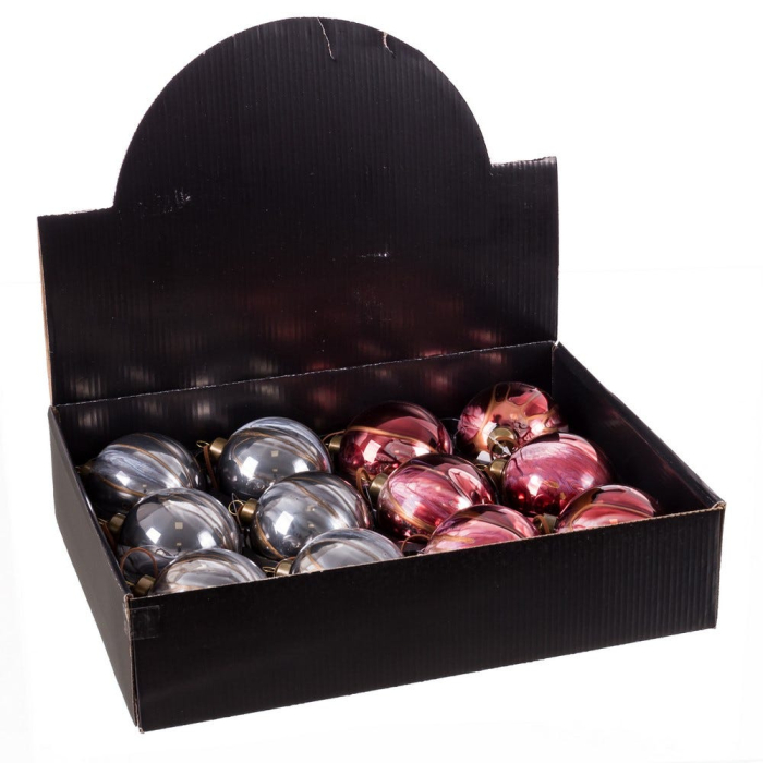 Set 12 globuri sticlă efect marmorat roșu și gri Ixia [2]