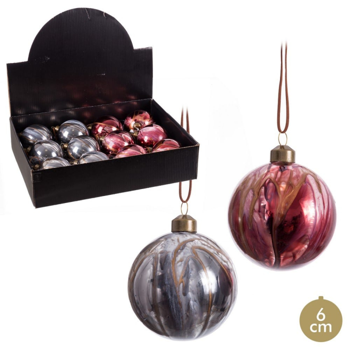 Set 12 globuri sticlă efect marmorat roșu și gri Ixia [1]