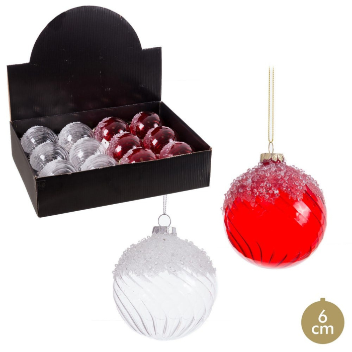 Set 12 globuri sticlă roșii și argintii efect de zăpadă 6 cm Ixia [1]