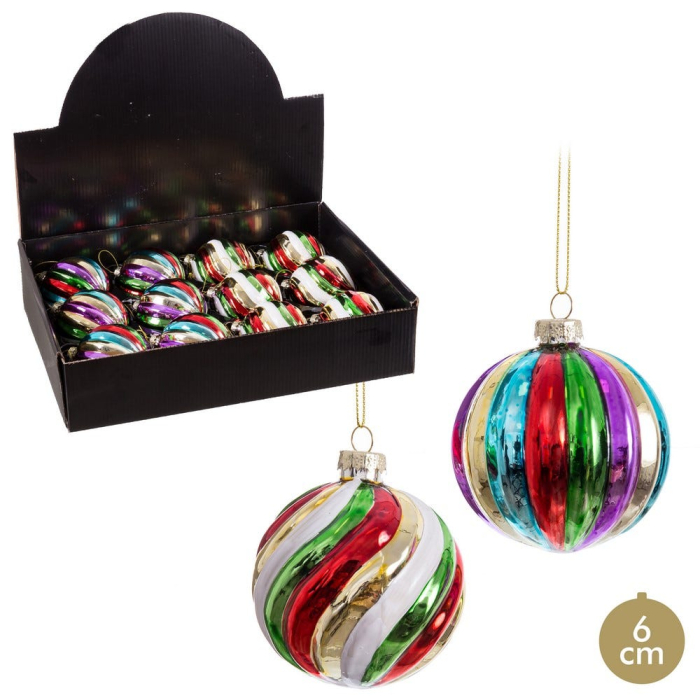 Set 12 globuri sticlă multicolore dungi spiralate 6 cm Ixia [1]
