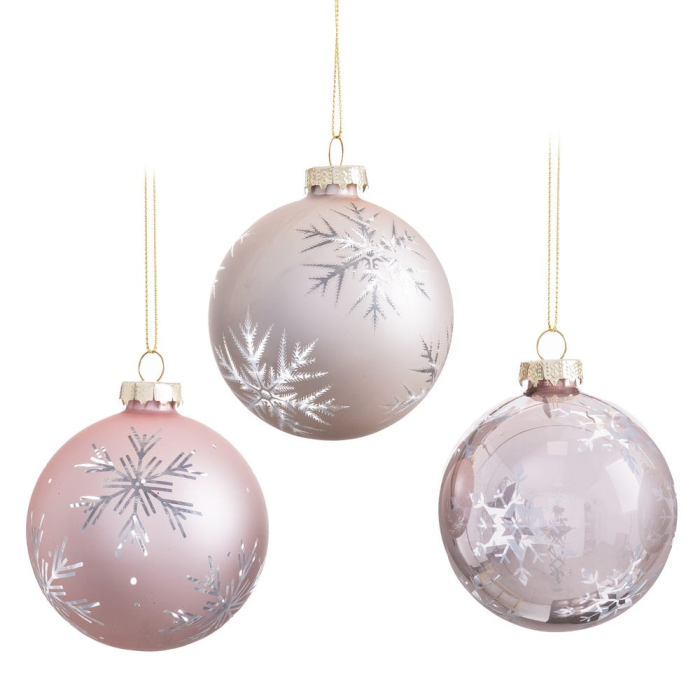 Set 12 globuri sticlă roz pudrat cu fulgi argintii Ixia [2]