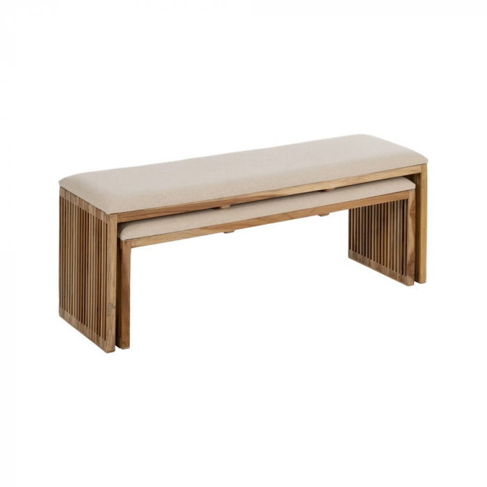 Băncuțe lungi tec reciclat crem japandi CreativDeco [3]