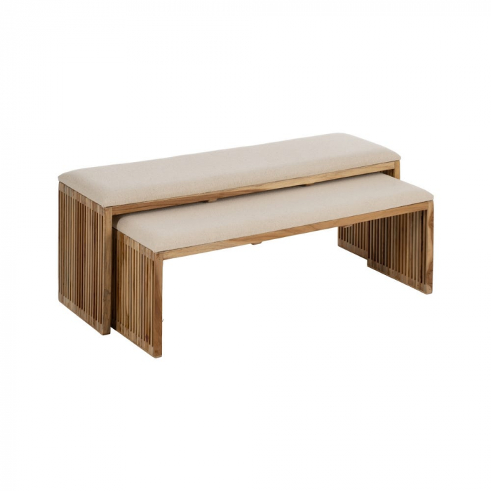 Băncuțe lungi tec reciclat crem japandi CreativDeco [2]