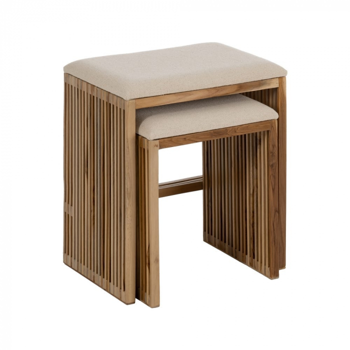 Băncuțe tec reciclat tapițerie bej japandi CreativDeco [3]