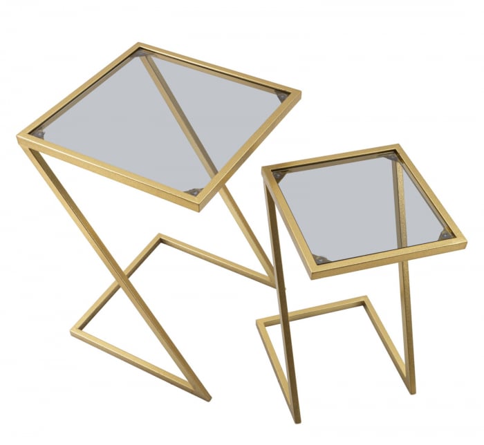 Set masute aurii blat sticla forma Z CreativDeco [4]