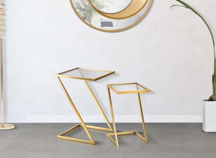 Set masute aurii blat sticla forma Z CreativDeco [8]