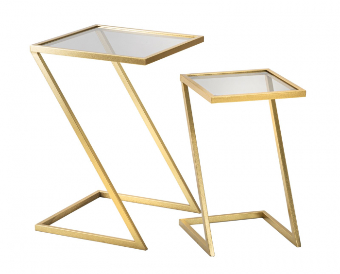 Set masute aurii blat sticla forma Z CreativDeco [1]
