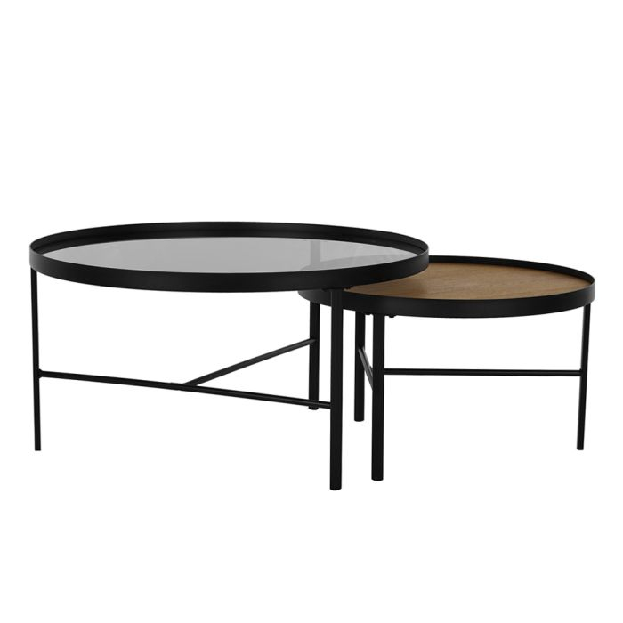 Măsuțe cafea Accordo design modern cu sticlă fumurie și lemn natural [2]