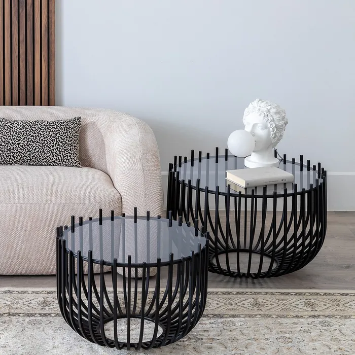 Set măsuțe cafea fier sticlă, mobilier contemporan elegant [2]