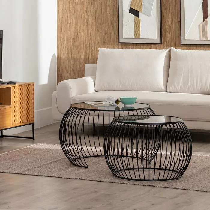 Set măsuțe cafea fier sticlă, mobilier elegant [2]