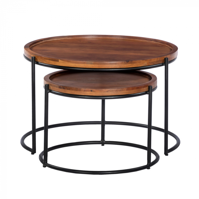 Măsuțe de cafea Cellini din lemn și metal, design modern natural pentru living [4]