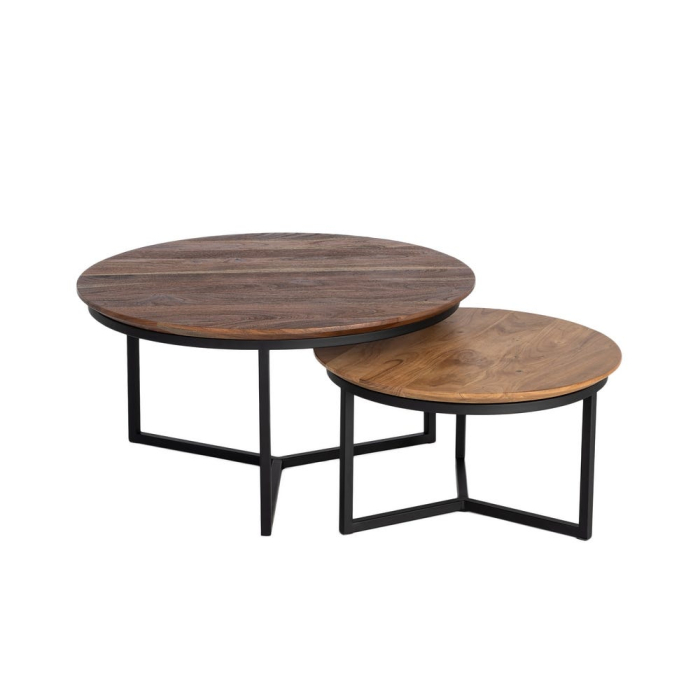 Set de 2 măsuțe de cafea rotunde din acacia și metal [7]