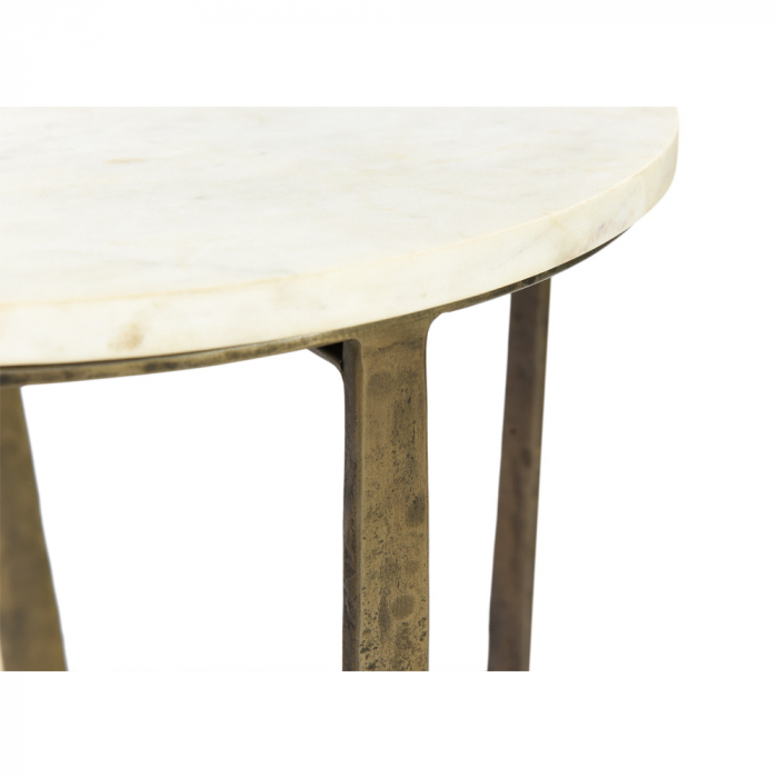 Măsuțe laterale Blanche, set elegant din marmură albă și cadru metalic antichizat, design rafinat pentru living [2]