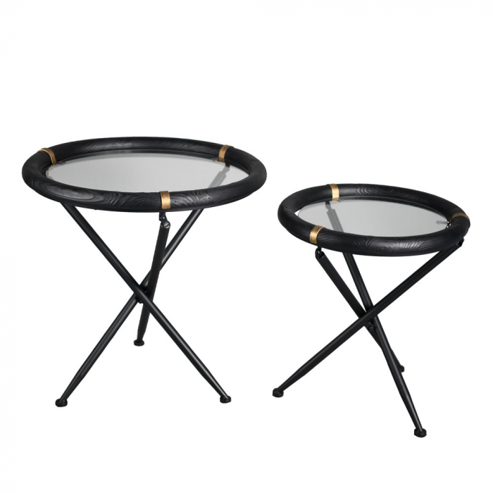Măsuțe laterale Colombo, set 2 piese din lemn și metal, finisaj negru cu accente aurii pentru decor sofisticat [1]