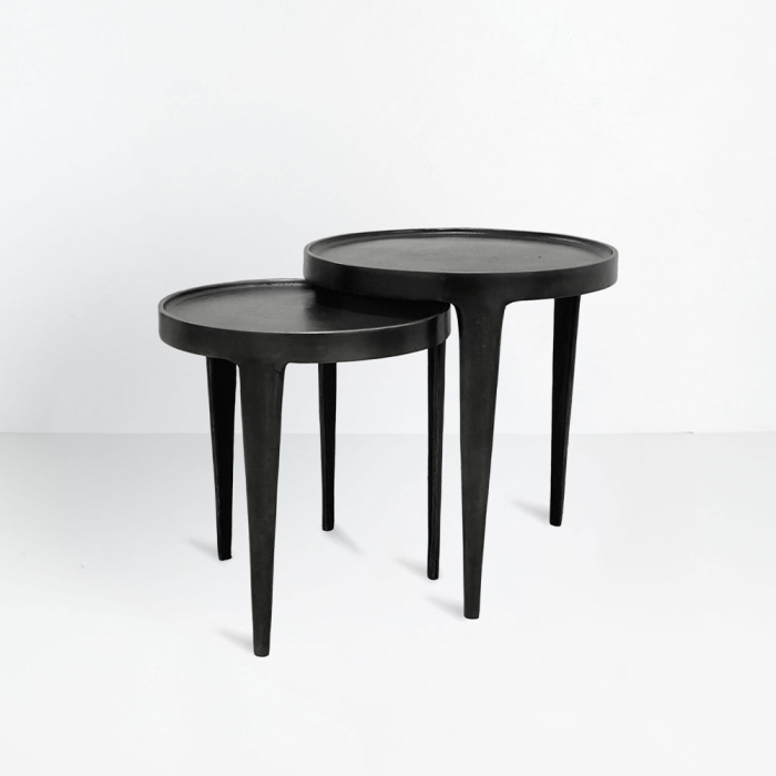 Set de 2 măsuțe laterale rotunde din aluminiu turnat negru [2]