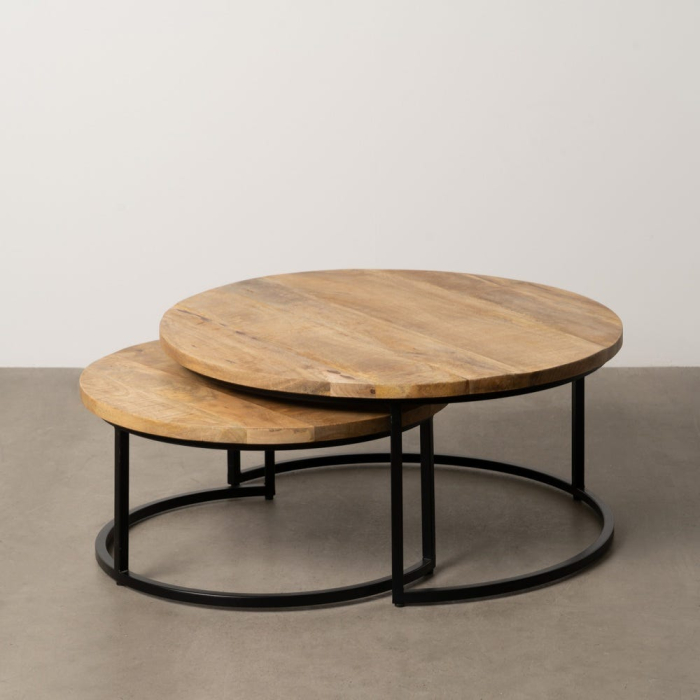 Pereche mese cafea rotunde lemn mango metal negru Ixia [1]