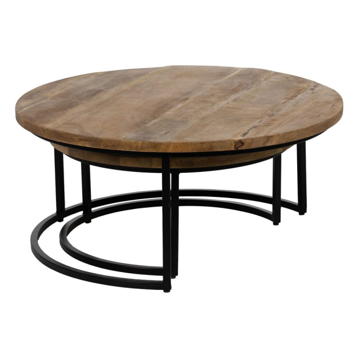 Pereche mese cafea rotunde lemn mango metal negru Ixia [3]