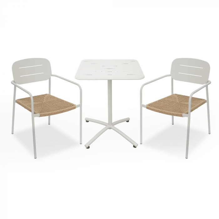 Set de 2 mese compacte din aluminiu cu picior central și blat perforat pentru drenaj – perfecte pentru terase, cafenele sau balcoane înguste [2]