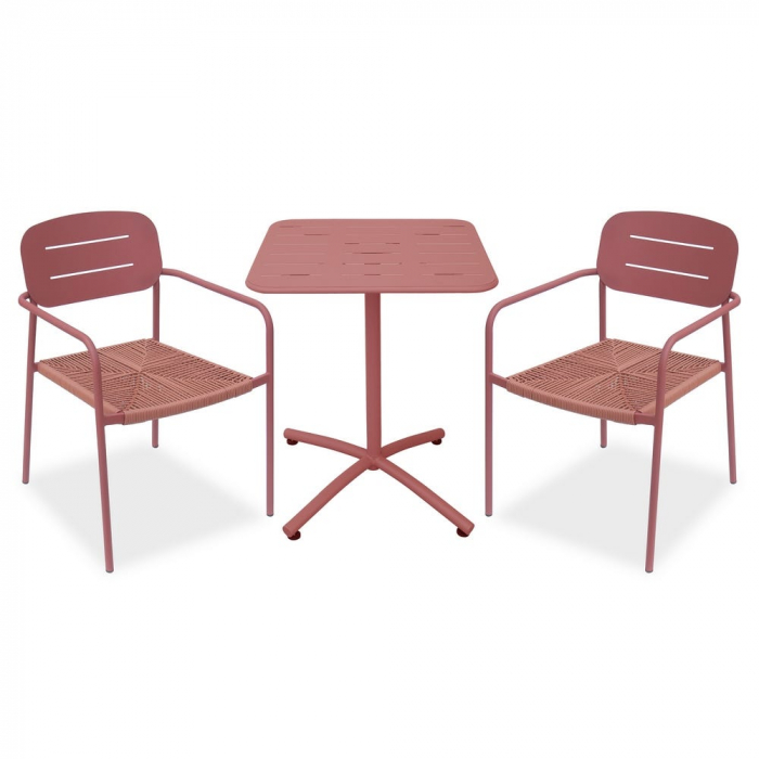 Set de 2 mese pătrate paprika din aluminiu tratat cu picior central stabil și design mediteranean – perfecte pentru terase urbane, bistrouri și spații horeca compacte [2]