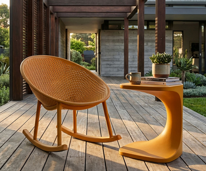 Set 2 scaune balansoar gradina plastic mustar perforat 66x88x80 cm [11]