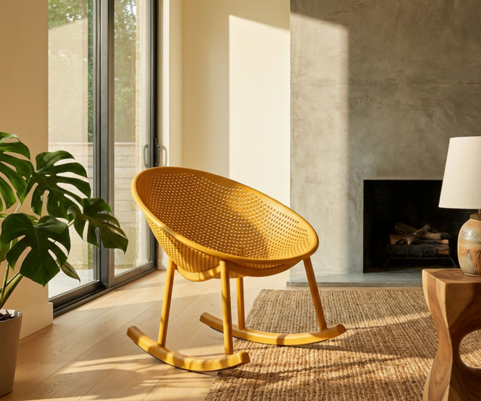 Set 2 scaune balansoar gradina plastic mustar perforat 66x88x80 cm [10]