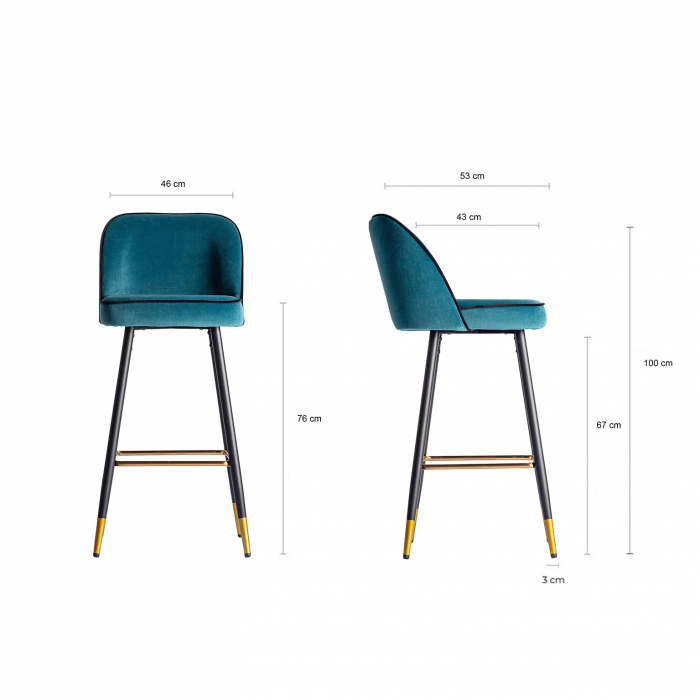 Scaune bar vintage catifea turcoaz|Scaune bar elegante [7]