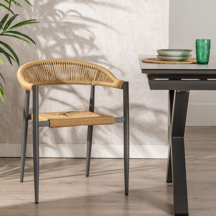 Set scaune bej-gri polietilena si aluminiu|Scaune moderne pentru spatii exterioare [2]