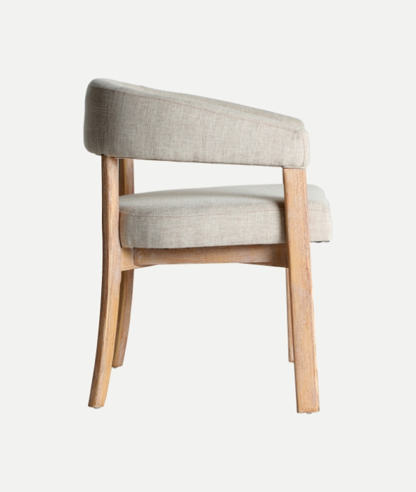 Set de 2 scaune cu brate din lemn de ulm maro deschis si tapiterie din in bej [2]