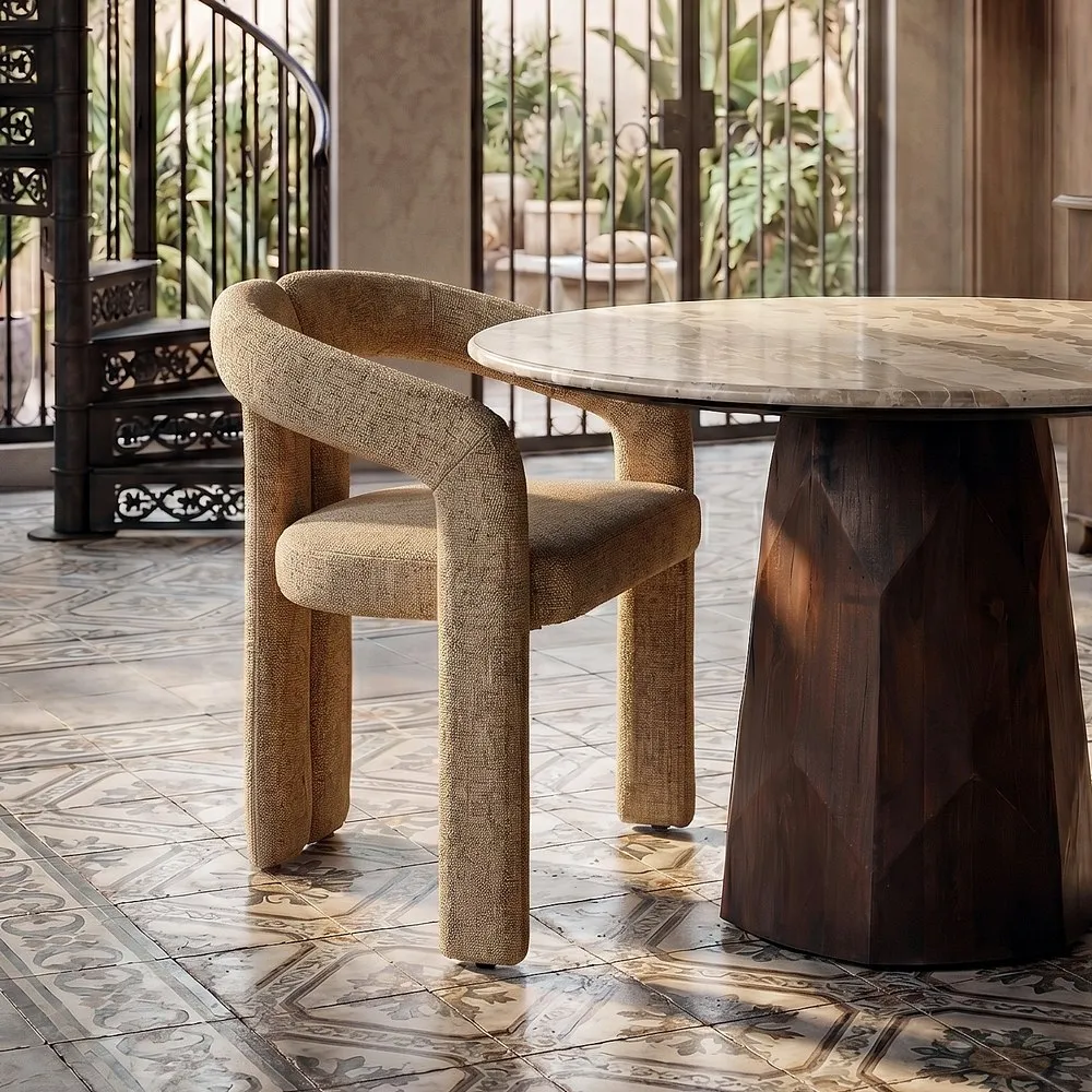 Set de 2 scaune cu brațe și tapițerie bej, design sculptural [2]