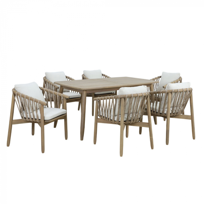 Set 2 scaune natural alb Corda cu pernă, lemn de acacia și frânghii [3]