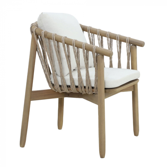 Set 2 scaune natural alb Corda cu pernă, lemn de acacia și frânghii [5]