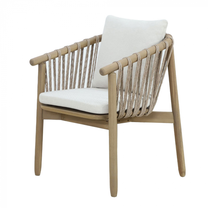 Set 2 scaune natural alb Corda cu pernă, lemn de acacia și frânghii [10]
