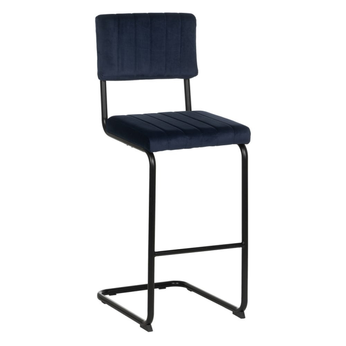 Scaun bar albastru din catifea matlasată cu cadru metalic negru – stil horeca modern [2]