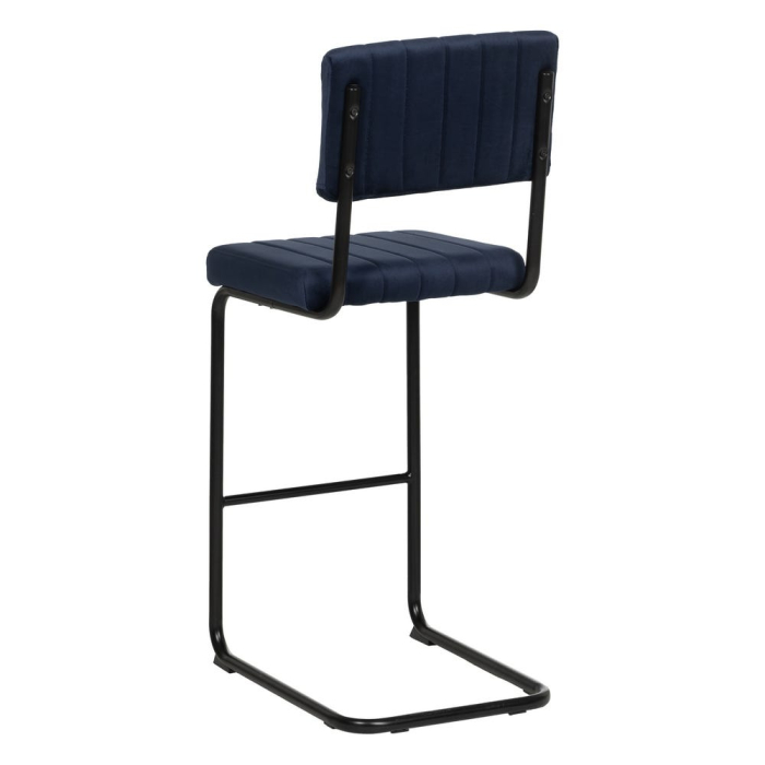 Scaun bar albastru din catifea matlasată cu cadru metalic negru – stil horeca modern [4]