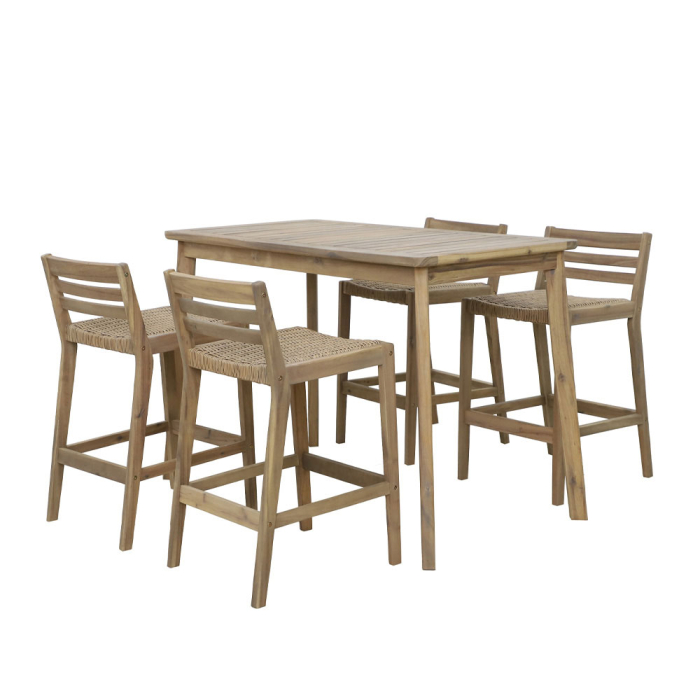 Set de 2 scaune de bar din lemn de acacia bej cu șezut împletit [3]