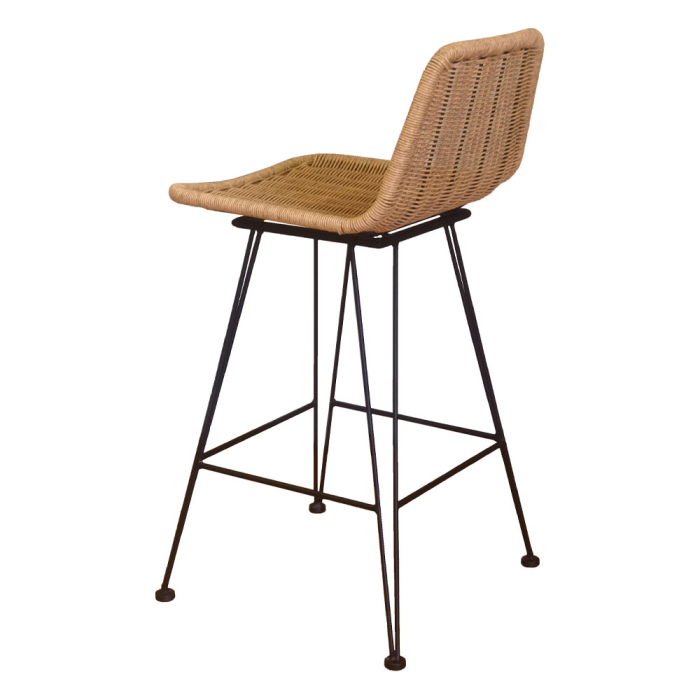 Set de 2 scaune de bar din ratan bej cu picioare metalice negre [4]