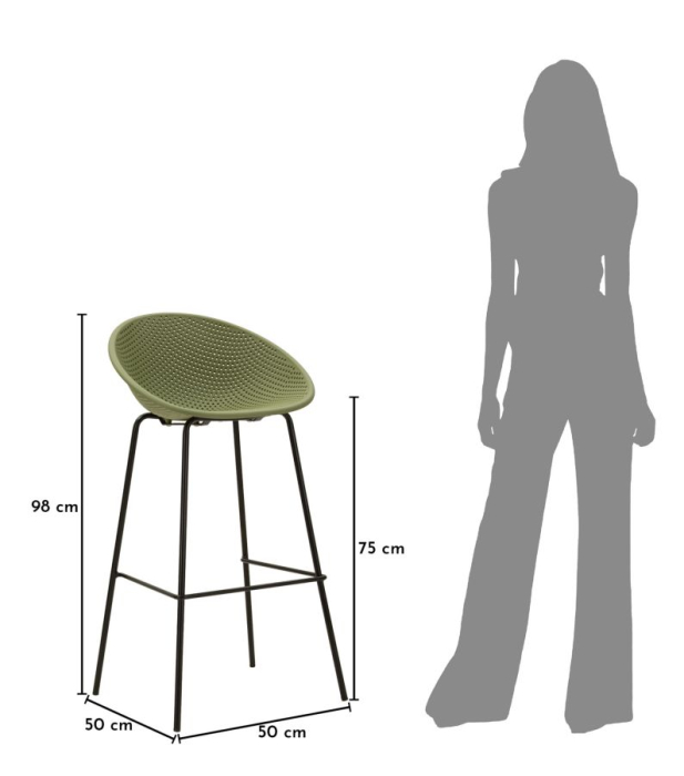 Set 2 scaune de bar plastic verde metal negru 50x50x98 cm [10]