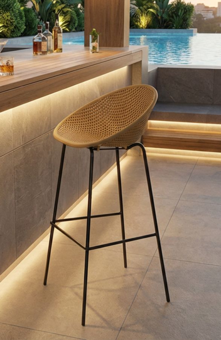 Set 2 scaune de bar plastic mustar metal negru 50x50x98 cm [10]