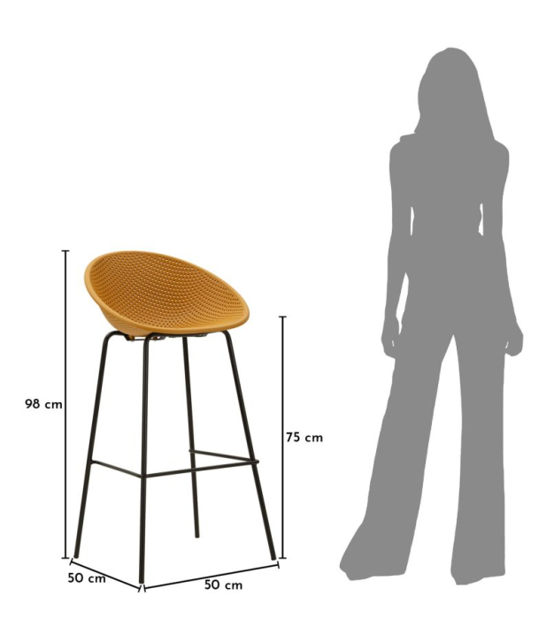 Set 2 scaune de bar plastic mustar metal negru 50x50x98 cm [11]