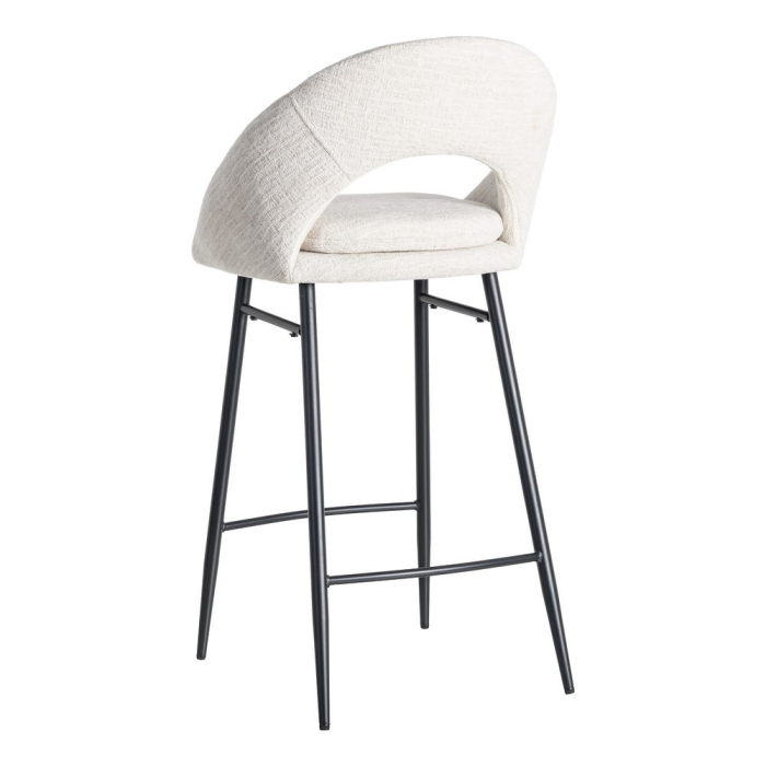 Set de 2 scaune de bar tapițate din stofă crem cu șezut ergonomic și cadru metalic stil minimalist [7]