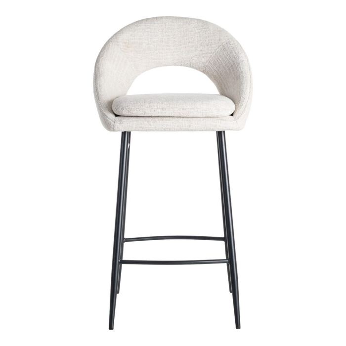 Set de 2 scaune de bar tapițate din stofă crem cu șezut ergonomic și cadru metalic stil minimalist [5]