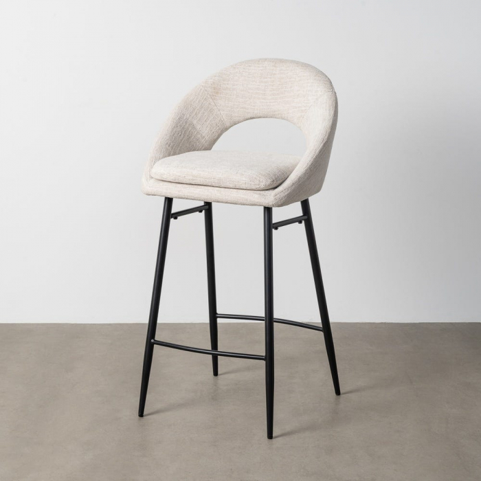 Set de 2 scaune de bar tapițate din stofă crem cu șezut ergonomic și cadru metalic stil minimalist [2]