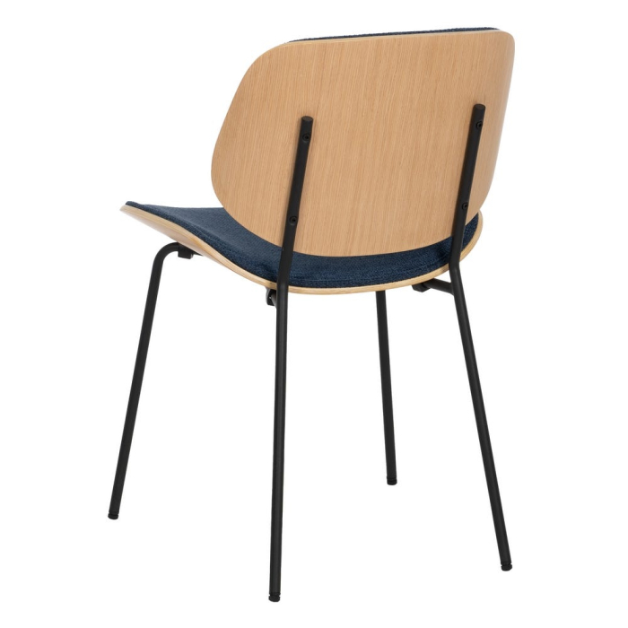 Set de 2 scaune dining albastru închis tapițate din stofă, MDF curbat și picioare metalice, 49×50×80 cm, stil scandi-modern [5]