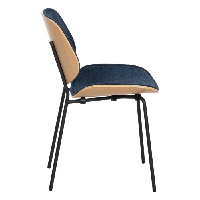 Set de 2 scaune dining albastru închis tapițate din stofă, MDF curbat și picioare metalice, 49×50×80 cm, stil scandi-modern [4]