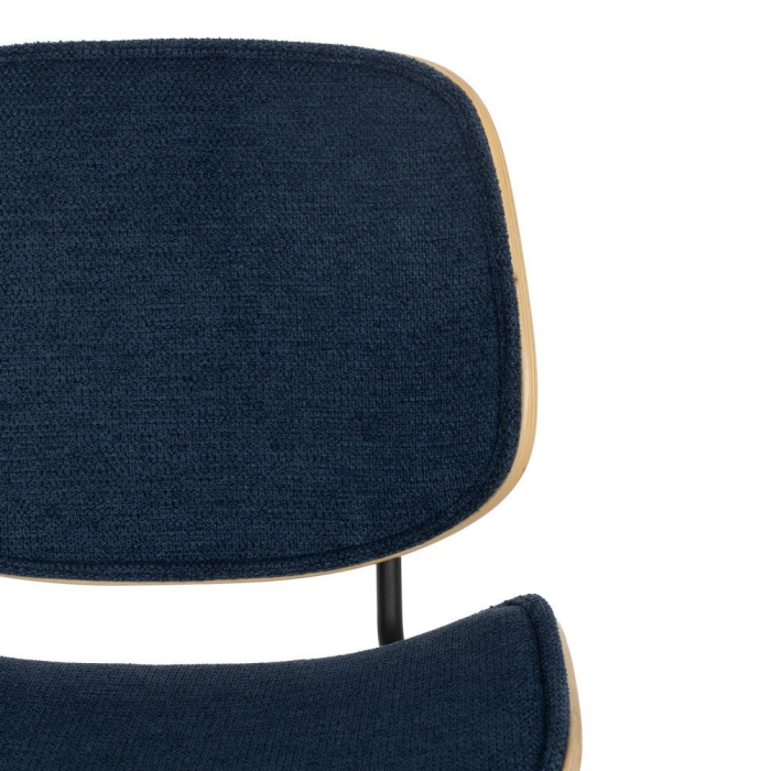 Set de 2 scaune dining albastru închis tapițate din stofă, MDF curbat și picioare metalice, 49×50×80 cm, stil scandi-modern [6]