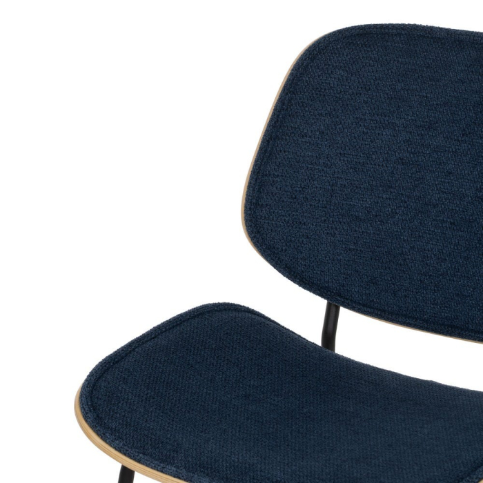 Set de 2 scaune dining albastru închis tapițate din stofă, MDF curbat și picioare metalice, 49×50×80 cm, stil scandi-modern [7]