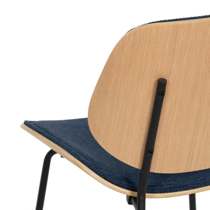 Set de 2 scaune dining albastru închis tapițate din stofă, MDF curbat și picioare metalice, 49×50×80 cm, stil scandi-modern [10]