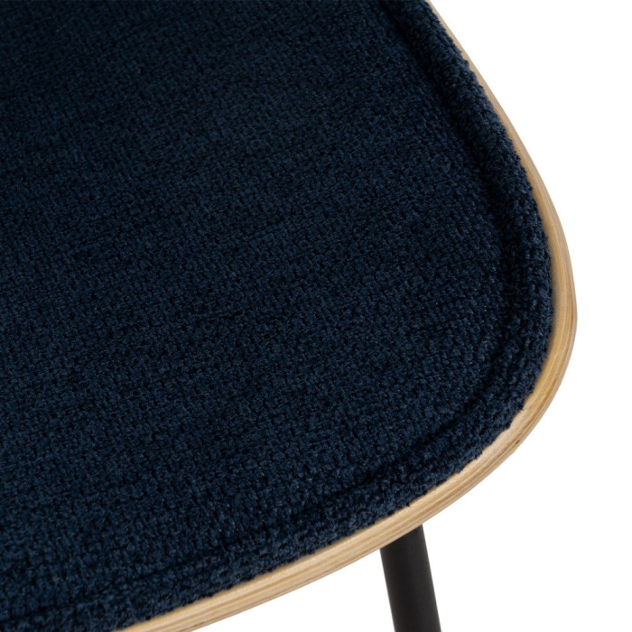 Set de 2 scaune dining albastru închis tapițate din stofă, MDF curbat și picioare metalice, 49×50×80 cm, stil scandi-modern [9]