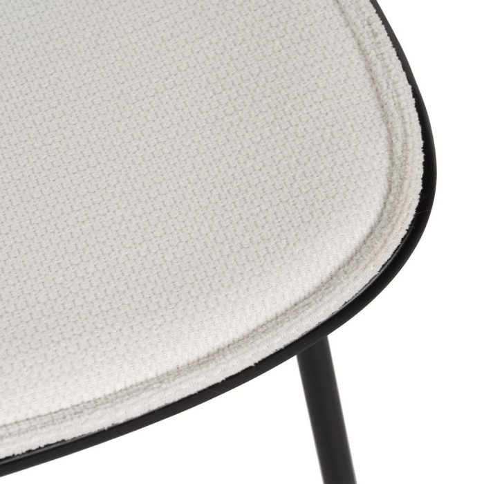 Set de 2 scaune dining birou alb din stofă, MDF curbat și picioare metalice negre, 49×50×80 cm, stil scandinav modern [9]
