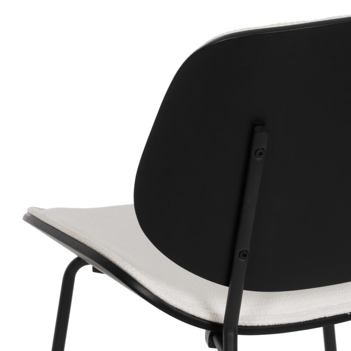 Set de 2 scaune dining birou alb din stofă, MDF curbat și picioare metalice negre, 49×50×80 cm, stil scandinav modern [10]